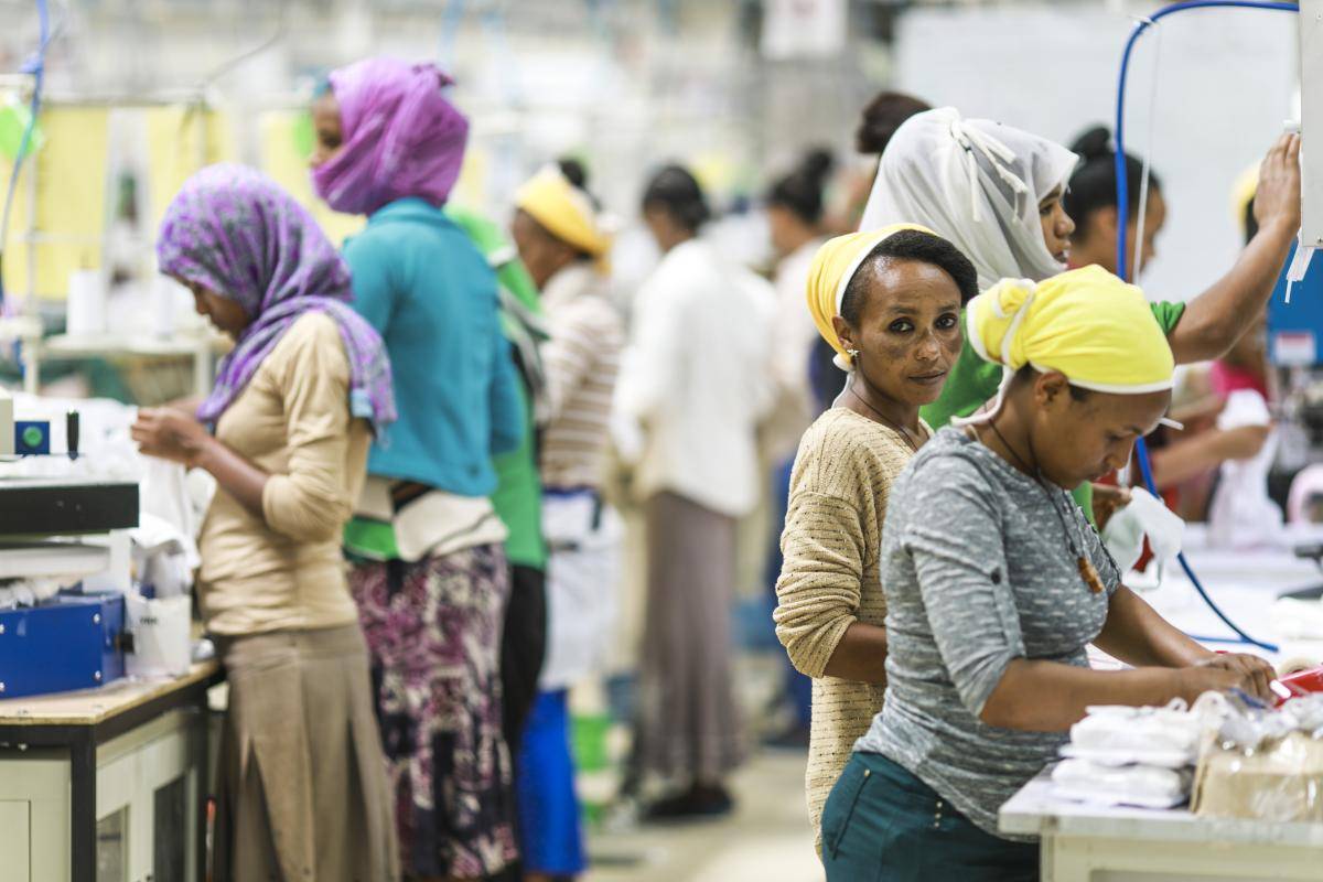 Workers at the textile production factory of JayJay Textiles in Addis Ababa, Ethiopia, April 2017. Photo: Michael Gottschalk/Photothek/Getty Images