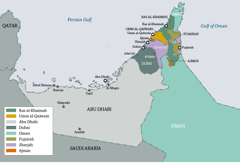 Map: The UAE, Saudi Arabia, Oman and Qatar