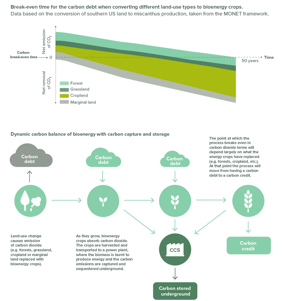 Figure 2: Impacts of land-use change on BECCS carbon break-even times