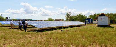A solar array installed for International Rescue Committee health clinics in Kakuma refugee camp, Kenya. Photo: Kube Energy