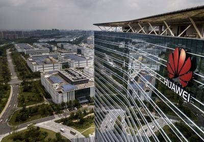 The Huawei logo is seen on the side of the main building at the company's production campus on 25 April 2019 in Dongguan, near Shenzhen, China. Photo: Getty Images