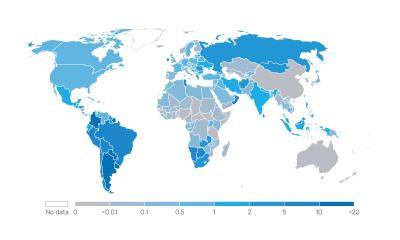 Daily new COVID-19 cases per million people rolling 7 days average.