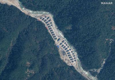Aerial image of new villages built by China within Bhutan