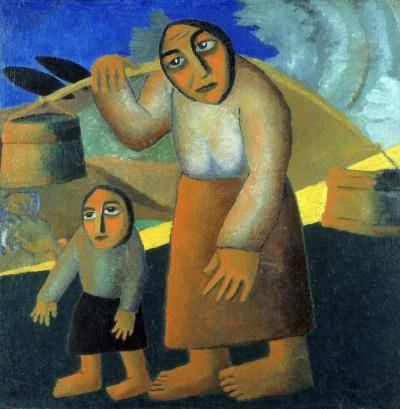'Peasant woman with buckets and child' (1912), a painting by Kazimir Malevich