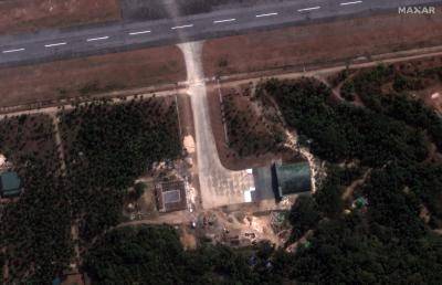 Satellite image of hangars in construction on Great Coco Island, Myanmar territory