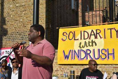 Gary Younge at a Windrush generation protest in Windrush Square, Brixton, in 2018