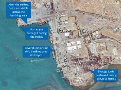 Satellite image of Israeli Defence Forces damage to Hodeidah port, Yemen