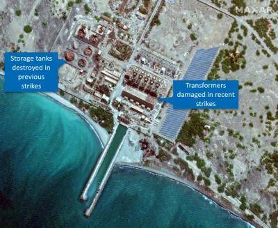 Satellite image of Israeli Defence Forces damage to Ras Kannatib, Yemen