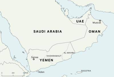 A map showing Yemen in the region.