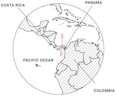line drawing of the globe showing the panama canal