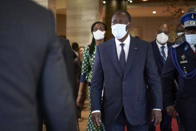 President of Ivory Coast Alassane Ouattara arrives in Bamako on 23 July 2020, where West African leaders gathered in a push to end an escalating political crisis in Mali. Photo: Getty Images.