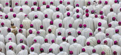Prelates attend the historic canonization as Saints of Blessed Pope John Paul II and Pope John XXIII in St. Peter's Square at the Vatican. Photo: Getty Images