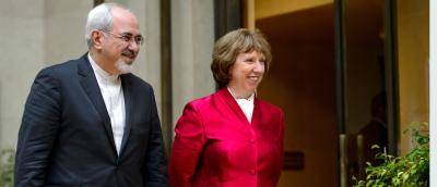 Baroness Ashton with Iran's Mohammad Javad Zarif. Photo: Fabrice Cofrini/AFP/Getty