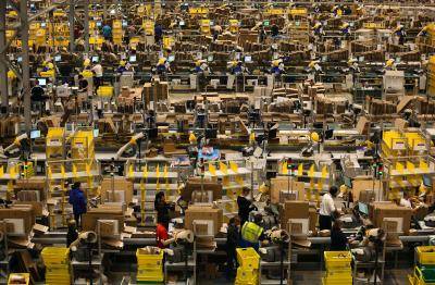 An Amazon fulfilment centre in Peterborough, England. Photo via Getty Images.