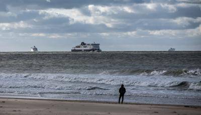 A cross-channel ferry viewed from Calais, France. Photo by Getty Images.
