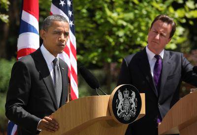 David Cameron and Barack Obama hold a joint press conference at Lancaster House on 25 May 2011 in London. Photo by Getty Images.