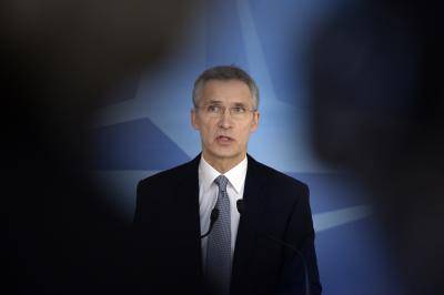NATO Secretary General Jens Stoltenberg talks to the media prior to a meeting of the North Atlantic Council. Photo by Getty Images.