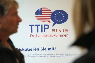 A sign promoting the TTIP free trade agreement in Berlin. Photo by Getty Images.