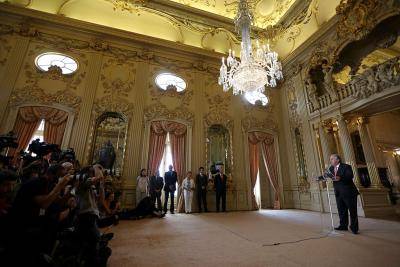 Newly appointed United Nations General Secretary, Antonio Guterres speaks to the press, at the Ministry of Foreign Affairs, in Lisbon, on October 6, 2016. Photo by Pedro Fiúza/NurPhoto via Getty Images