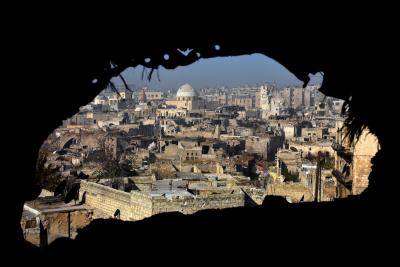 Damaged buildings in old Aleppo’s Jdeideh neighbourhood on 9 December 2016. Photo: Getty Images.