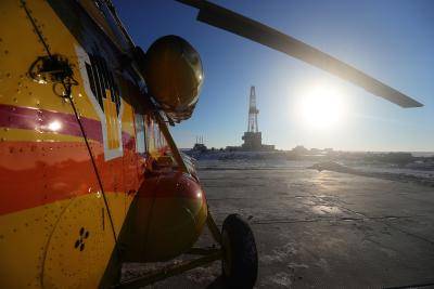 The Rosneft oil rig drills the first exploration well in the Khatanga Bay as part of the East Taimyr oilfield. Photo by Vladimir Smirnov\TASS via Getty Images.