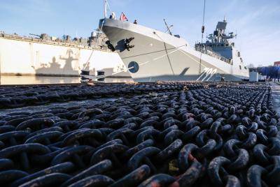 A new Russian frigate, the Admiral Makarov, is prepared for joining Russia's Black Sea fleet. Photo: Getty Images.