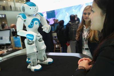 The Watson robot is displayed at the IBM stand at a digital technology trade fair in Hanover, Germany. Photo: Sean Gallup/Getty Images.