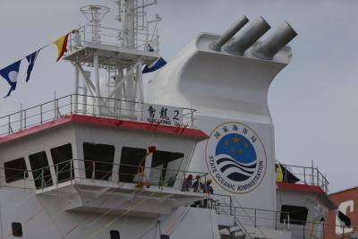 The Xuelong 2 icebreaker is christened in Shanghai on 10 September. Photo via Getty Images.