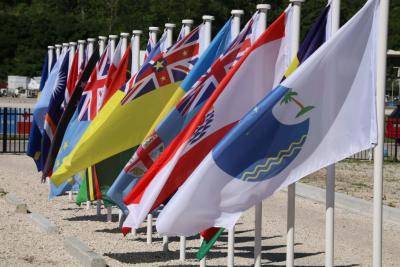 Flags outside the meeting of the Pacific Islands Forum in Nauru in September 2018. Photo: Getty Images.