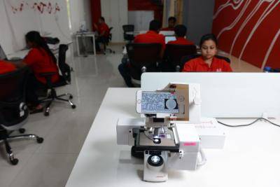The offices of SigTuples, an AI startup focused on improving healthcare, in Bangalore. Photo: Getty Images.