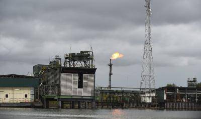 A gas flare burns at the Batan flow station in the Niger Delta. Photo: Getty Images.