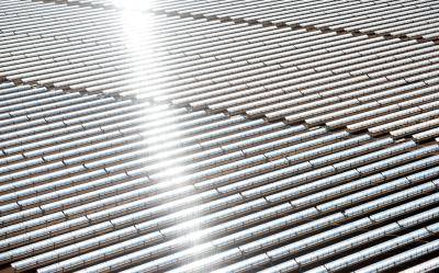 Solar panels at the Noor Concentrated Solar Power (CSP) plant which is located 20km outside Ouarzazate in Morocco. The solar plant is one of the largest in the world designed to boost renewable energy production in the country. Photo: Getty Images.
