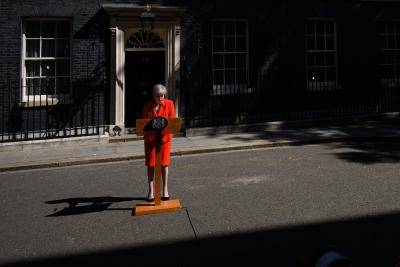 Theresa May announces her resignation outside 10 Downing Street. Photo: Getty Images.