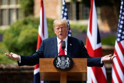 Donald Trump at a press conference at Chequers during his 2018 visit to Britain. Photo: Getty Images.