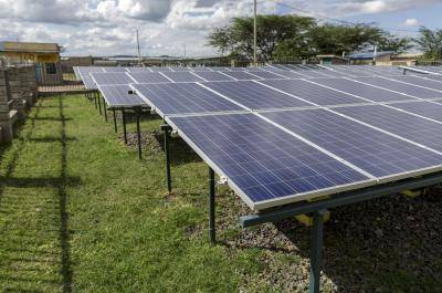 Solar systems in the Talek Power solar power plant in Talek, Kenya. Photo: Getty Images.