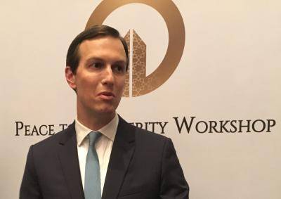 Jared Kushner speaks to reporters at the Peace to Prosperity Workshop in Bahrain on 26 June. Photo: Shaun Tandon/AFP/Getty Images.