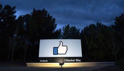 Outside Facebook's corporate headquarters in Menlo Park, California. Photo: Getty Images.