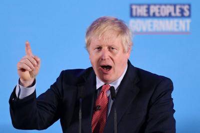 Boris Johnson speaks after the Conservatives secured a majority in the UK general election. Photo: Getty Images.