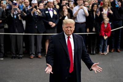 Donald Trump speaks to the media in front of the White House on Monday. Photo: Getty Images.