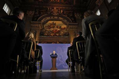 Boris Johnson speaks at the Old Naval College in Greenwich on 3 February. Photo: Getty Images.