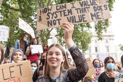Youth protests at Parliament square against a new exam rating system which has been introduced in British education system - London, England on August 16, 2020. Photo by Dominika Zarzycka/NurPhoto via Getty Images.
