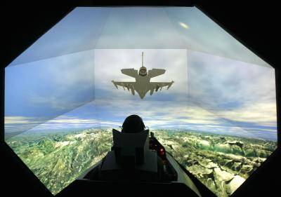 F-16 SimuSphere HD flight simulator at Link Simulation in Arlington, Texas, US. Photo: Getty Images.