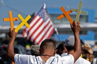 Demo against Donald Trump's migration policies at the San Ysidro port of entry in Tijuana, Baja California state, Mexico. Photo by GUILLERMO ARIAS/AFP via Getty Images.
