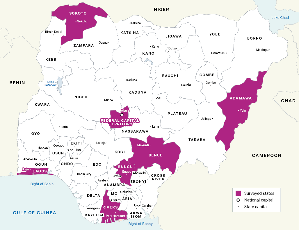 Map 1. Chatham House Africa Programme Local Understandings, Expectations and Experiences Survey, by state, 2018