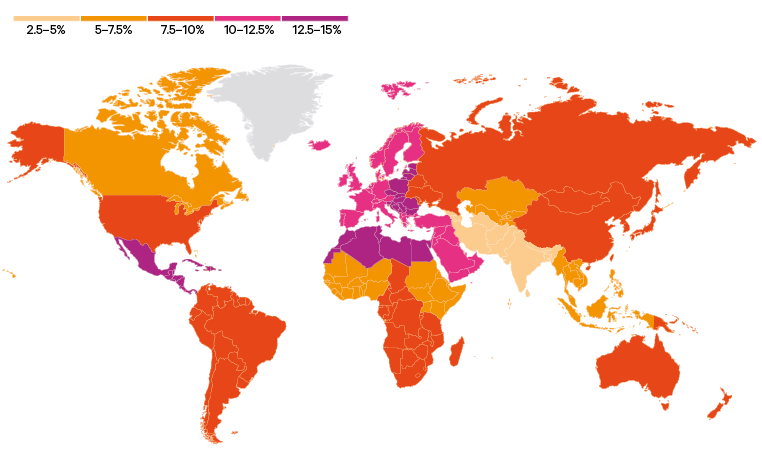 Figure 14b. Proportion of regional populations experiencing drought, in 2040