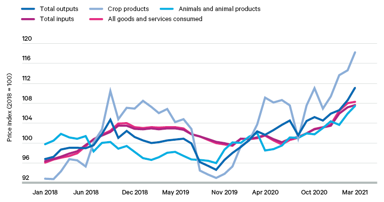 Figure 11. UK monthly agricultural price indices by category, January 2018–March 2021
