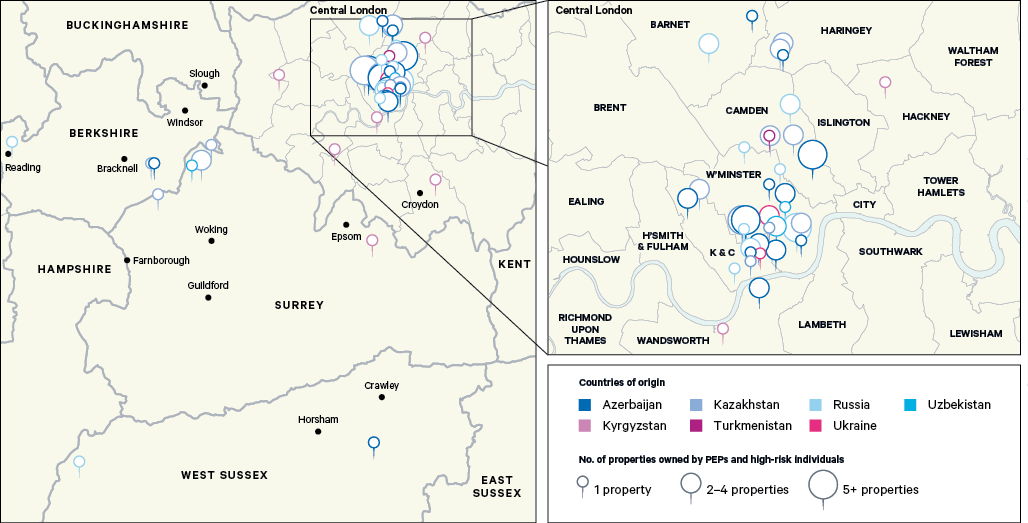 Figure 1. Map of properties in London and the southeast