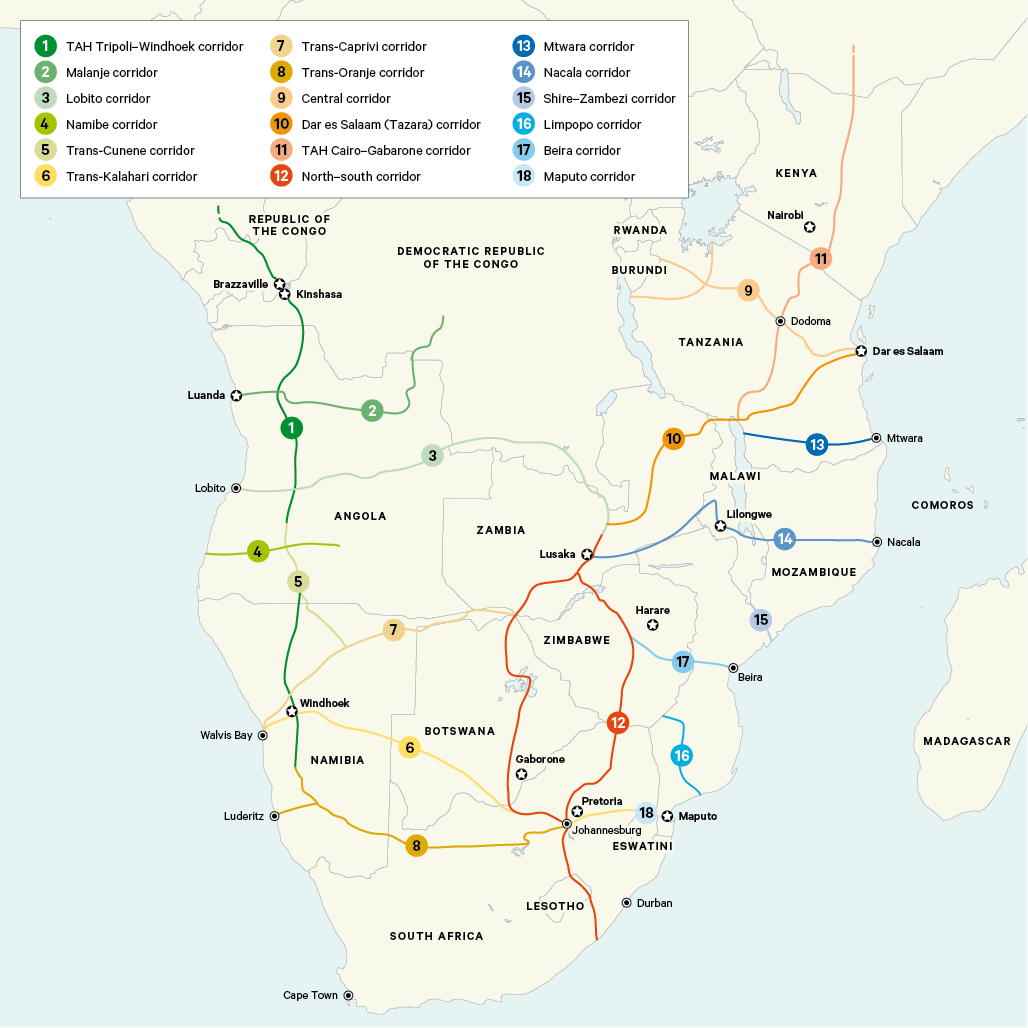 Map 1. Transport corridors in Southern Africa