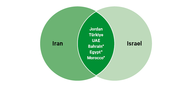 Figure 2. MENA states with diplomatic ties with Iran and Israel