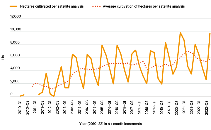 Figure 5. Number of hectares cultivated in the Agadez region, 2010–22
